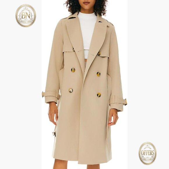 Double Breasted Trench Coat with Belt 100% Polyester Mid-Length